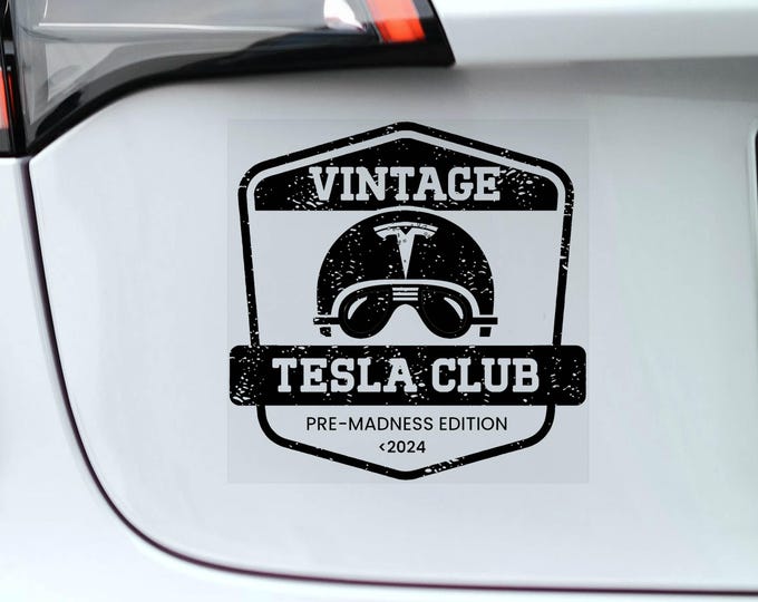 2x Vintage Tesla Club 'Pre-Madness Edition' Car Stickers, Funny Window Decals, Model S Y X 3 Owner Bumper Sign Gift -V01BW