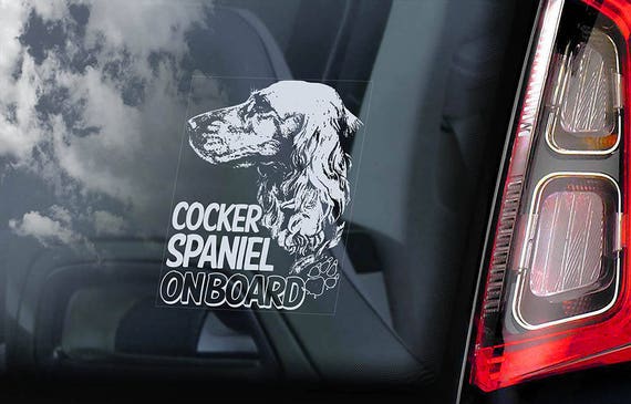 Cocker Spaniel on Board - Car Window Sticker -  English Dog Sign Decal -V02