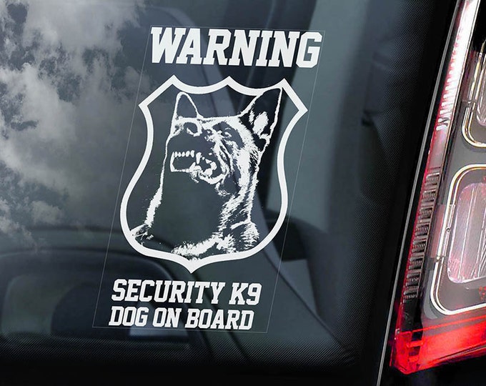 Security K9 Dog on Board - Car Window Sticker - Belgian Malinois Mechelse Herder Security K9 Sign Decal  -V08