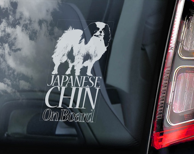 Japanese Chin on Board  - Car Window Sticker - Spaniel Dog Sign Decal  -V01