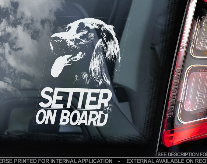 Irish Setter on Board  - Car Window Sticker - Irish Red Dog Sign Decal  -V01