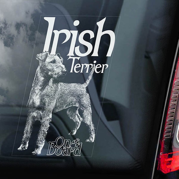 Irish Terrier on Board  - Car Window Sticker - Dog Sign Decal  -V01