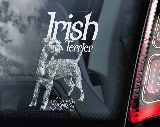Irish Terrier on Board  - Car Window Sticker - Dog Sign Decal  -V01
