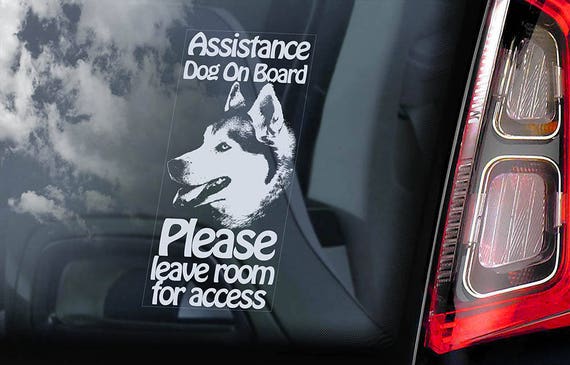 Assistance Dog on Board - Car Window Sticker - Siberian Husky Stroke Detection Dog Sign Decal - V08