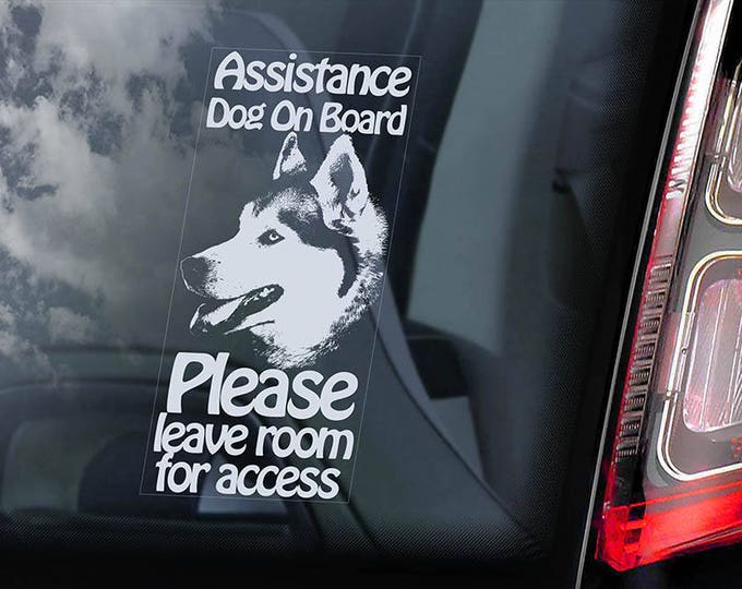 Assistance Dog on Board - Car Window Sticker - Siberian Husky Stroke Detection Dog Sign Decal - V08