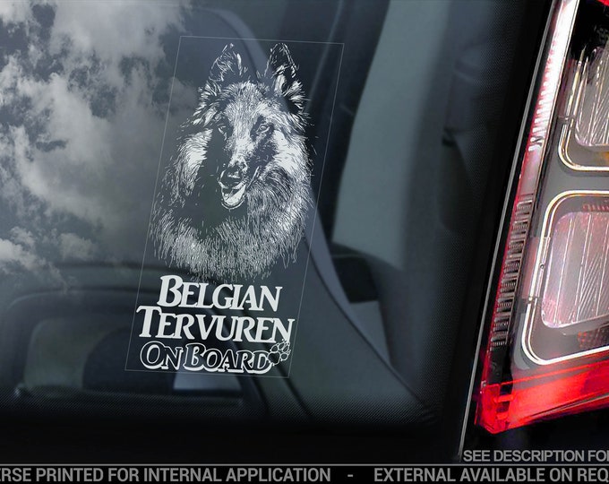 Belgian Tervuren on Board - Car Window Sticker - Tervueren Chien de Berger Dog Sign Decal Art Gift - V02