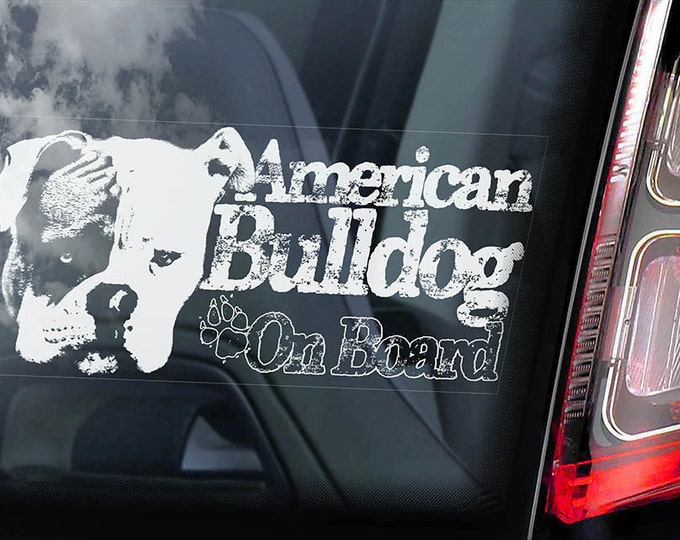 American Bulldog on Board - Car Window Sticker - Beware of the Dog Bully Scott Sign Decal  -V03