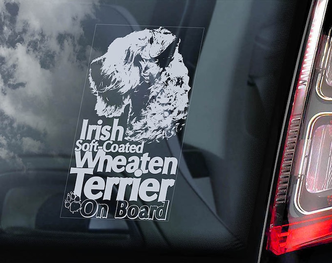 Irish Soft-Coated Wheaten Terrier on Board  - Car Window Sticker - Dog Sign Decal  -V02