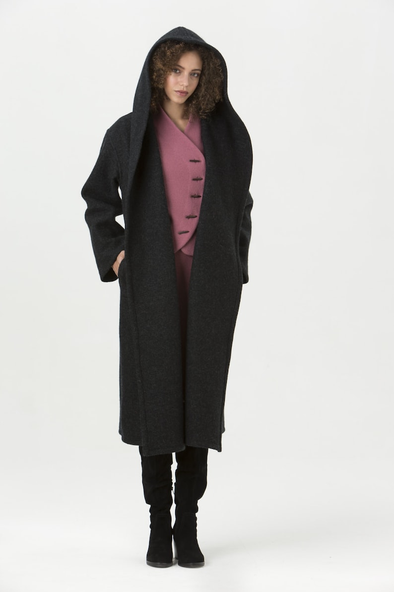 Womens Long Boiled Wool Coat Dark Red Carmen Coat Etsy