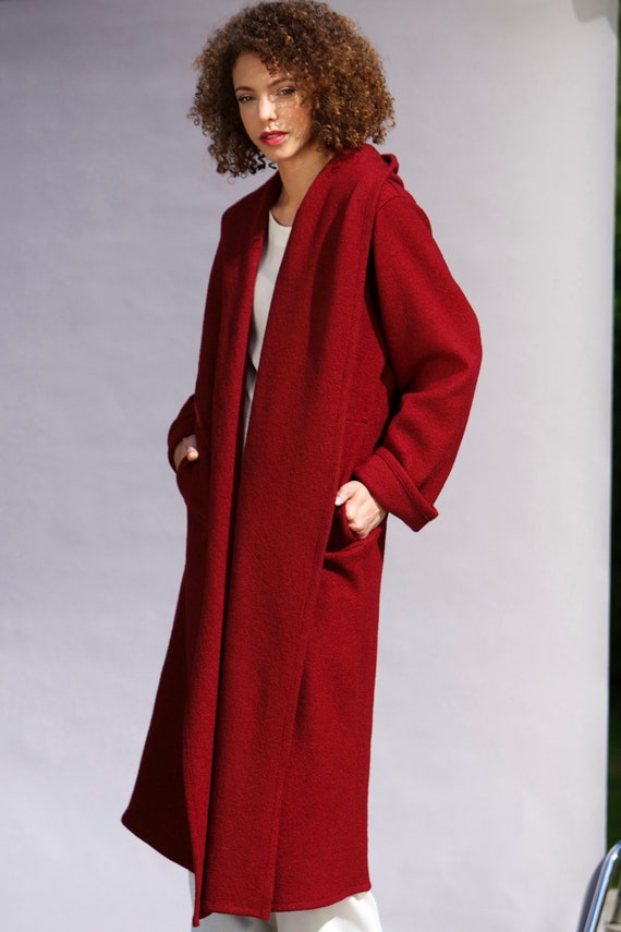 red boiled wool coat
