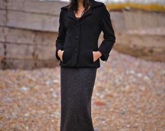 navy boiled wool jacket