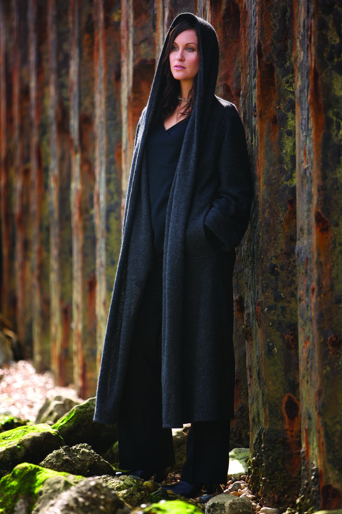 gray wrap wool coat