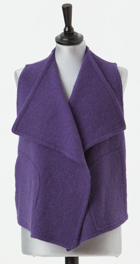 Image of Gilet in Pure Wool, Waistcoat Merino Sleeveless Gilet, Purple Wool Sleeves Jacket, With Pockets
