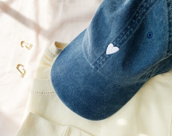 Heart Dad Hat, Denim Hat, Gift for Her, Bridesmaid Gifts, Wedding Party Gifts, Bachelorette Party Shirts