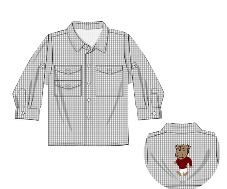 Gray Gingham Bulldog Boy Fishing Shirt Etsy