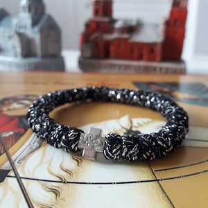 Brojanica Komboskini with two Colors black and silver braid cord,Greek Orthodox Prayer Rope,Misbaha,chotki prayer bracelet,orthodox bracelet