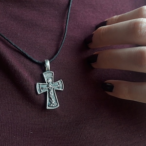 Collier croix vintage orthodoxe, pendentif crucifixion de Jésus-Christ, coupe sainte orthodoxe, bijoux religieux chrétiens, croix d'église