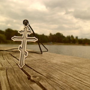 Orthodox Russian Cross necklace jewelry and keychain,Patriarchal Cross necklace, Russian Orthodox Church Cross,Suppedaneum cross,Byzantine