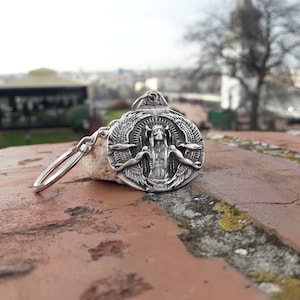 Maya chief with bull head necklace medalion and keychain,chief magic pendant,Native Americans jewelry,Maya civilization,Aztec chief pendant