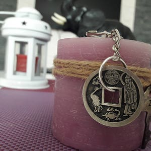 Llavero con moneda de Feng Shui del zodiaco chino de la suerte, joyería de protección de la suerte, cura del dinero del Feng Shui, Confucio chino, laberinto chino