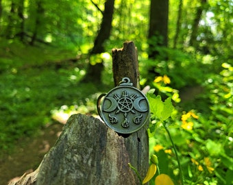 Drievoudige maan pentagram hanger, Hecate drievoudige maan pentagram sieraden, vuurgodin magische heks sieraden, de strophalos, heidens en Wicca symbool