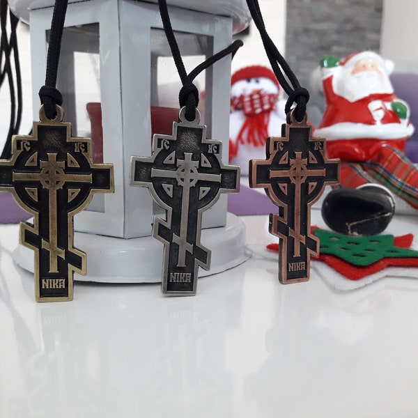 Keltiskt kors NIKA ICXC halsband, rysk-keltiskt kristet kors, religiöst kyrkligt keltiskt korssmycke, symbol för tro, St. Muiredachs kors