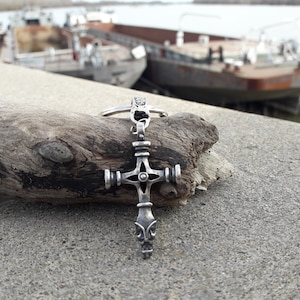 Fenrir Icelandic Wolf cross pendant,Thor&#39;s Hammer cross Necklace,Icelandic Pagan cross necklace,Thor’s Hammers Disguised as Crucifixes
