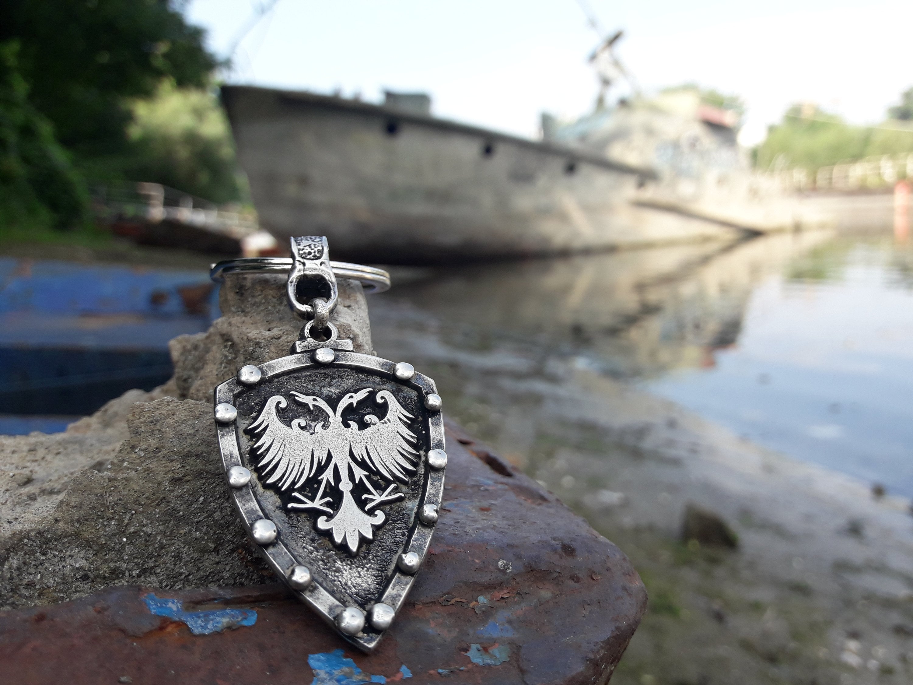 Nemanjic dynasty two headed eagle coat of arms on shield necklace keychain,Serbian double-headed eagle shield,Byzantine Empire,russia eagle