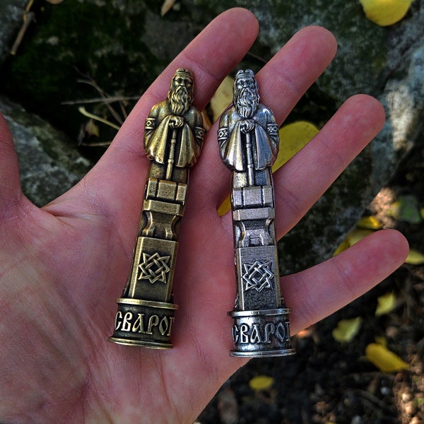 Figura del dio Svarog, figura del dio slavo Svarog in metallo massiccio da 10 cm, figura della divinità slava, dio di tutti gli slavi, Kolovrat Svarog, simbolo quadrato Svarog, slavo