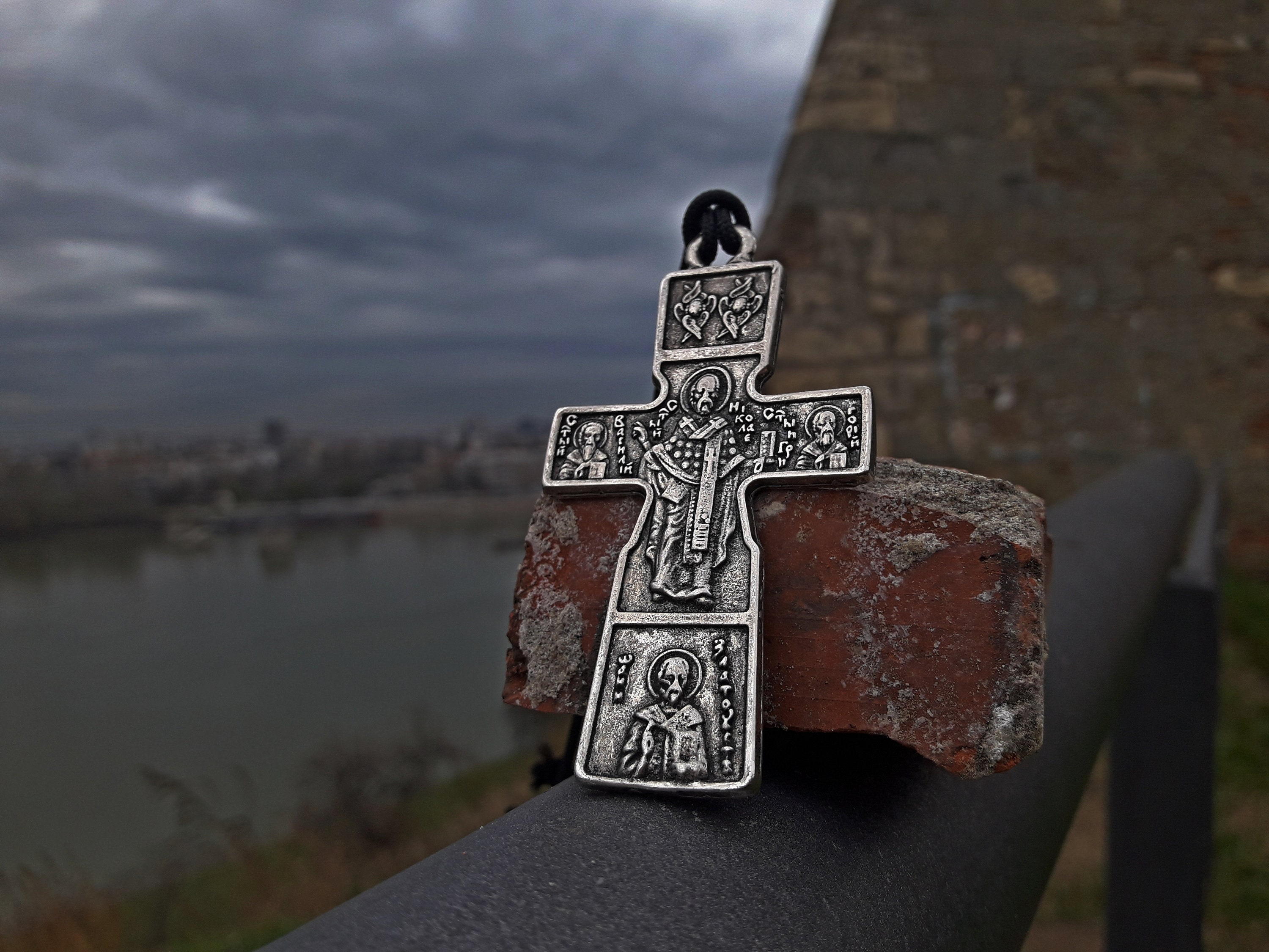 Big Orthodox Christian Saint Nicholas Cross Necklace or Car Mirror
