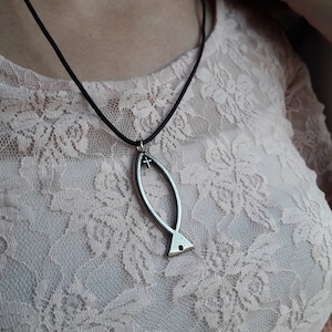 Ichthus Christian symbol necklace,Ichthys Jesus Fish Necklace,Ancient Greek keychain,Necklace for Christians,sign of the fish pendant,cross