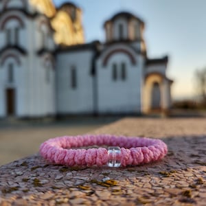 Bransoletka ochronna dla noworodka Brojanica Chotki Komboskini, Bransoletka na szczęście dla dziecka i dziecka, Różowa bransoletka ochronna dla dziecka, Bransoletka z życzeniami