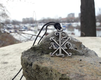 Christogram Jesus Christ  monogram necklace,Chi Rho Monogram of Christ jewelry,Constantine’s Cross,Christian Cross,Alpha and Omega Chi-Rho