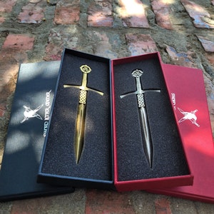 Abrecartas con trisquel celta, réplica de espada, abrecartas de mitología celta, abridor de sobres celta con trisquel, regalo con nudo de la trinidad celta