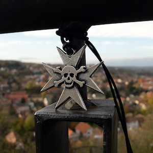 Templar cross with skull and bones pendant necklace,Black templar skull cross,Cross Pattée,Catholic military Cross,Maltese cross pendant
