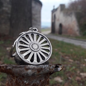 Romani Chakra Wheel Necklace pendant Talisman,Ashoka Chakra Indian wheel necklace,Symbol jewelry  Indian and Roma people,gypsy wheel pendant
