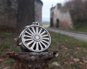 Romani Chakra Wheel Necklace pendant Talisman,Ashoka Chakra Indian wheel necklace,Symbol jewelry  Indian and Roma people,gypsy wheel pendant