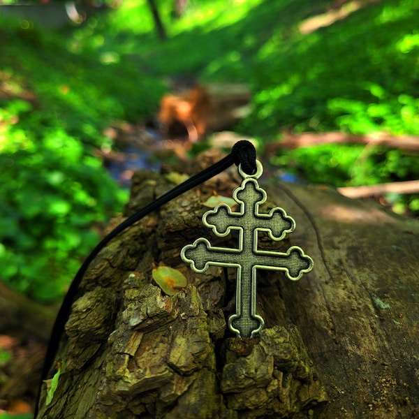 Lorraine cross pendant,Catholic Christian Lotharian cross crucifix jewelry,Religious antique French Lorraine cross,Cross of Anjou,Free Franc