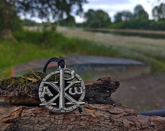Chi Rho Monogram of Christ jewelry,Christian monogram of Jesus Christ.Christogram necklace,Constantine’s Cross,Alpha and Omega Chi-Rho cross