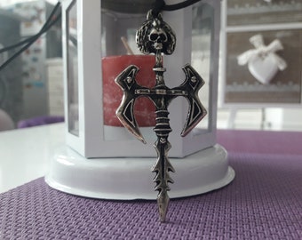 Fantasy Skull Sword necklace and keychain,Pagan sacrifice skull sword jewelry,fantasy skull keychain,Game sword dota,skull blade pendant