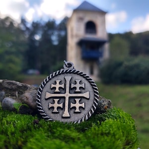 Jerusalem Kreuz Halskette, fünffaches Kreuz christlicher Schmuck, Knights Templar Halsketten, Jerusalem fünffaches Kreuz Schmuck, Templerkreuz Anhänger