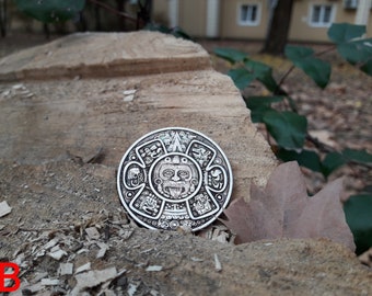 Aztec Mayan Calendar Zodiac Lucky Coin,Mayan Prophecy,Aztec Sun God Tonatiuh coin,Sun stone Tonatiuh god calendar,Axayacatl,Aztec amulet