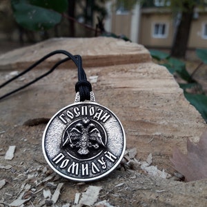 Kyrie Christian liturgy Господи помилуй Byzantine Empire Double-Headed Eagle necklace amulet,Serbian Two Headed Eagle,serbia coat of arms