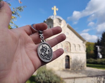 Saint George and the dragon necklace pendant,Orthodox christians jewelry,Orthodox Russian Serbian icon,Religious Necklace,Djurdjevdan slava