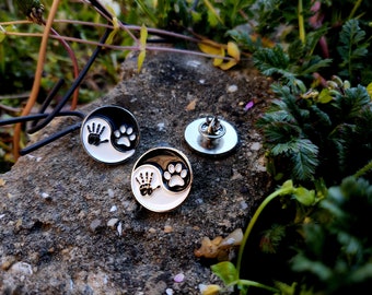 Yin Yang human hand and pet foot pin badge,Yin Yang animal lover pin badge,Cute Dog paw and human hand pin,Lapel Tie Hat or Cap Pin Badge