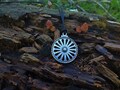 Romani Chakra Wheel Necklace pendant Talisman,Ashoka Chakra Indian wheel necklace,Symbol jewelry Indian and Roma people,gypsy wheel pendant product logo