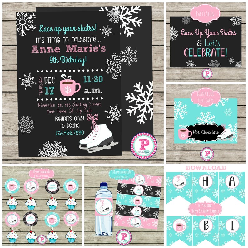 Ice Skating Birthday Party Package Chalkboard Lace Up Your Etsy