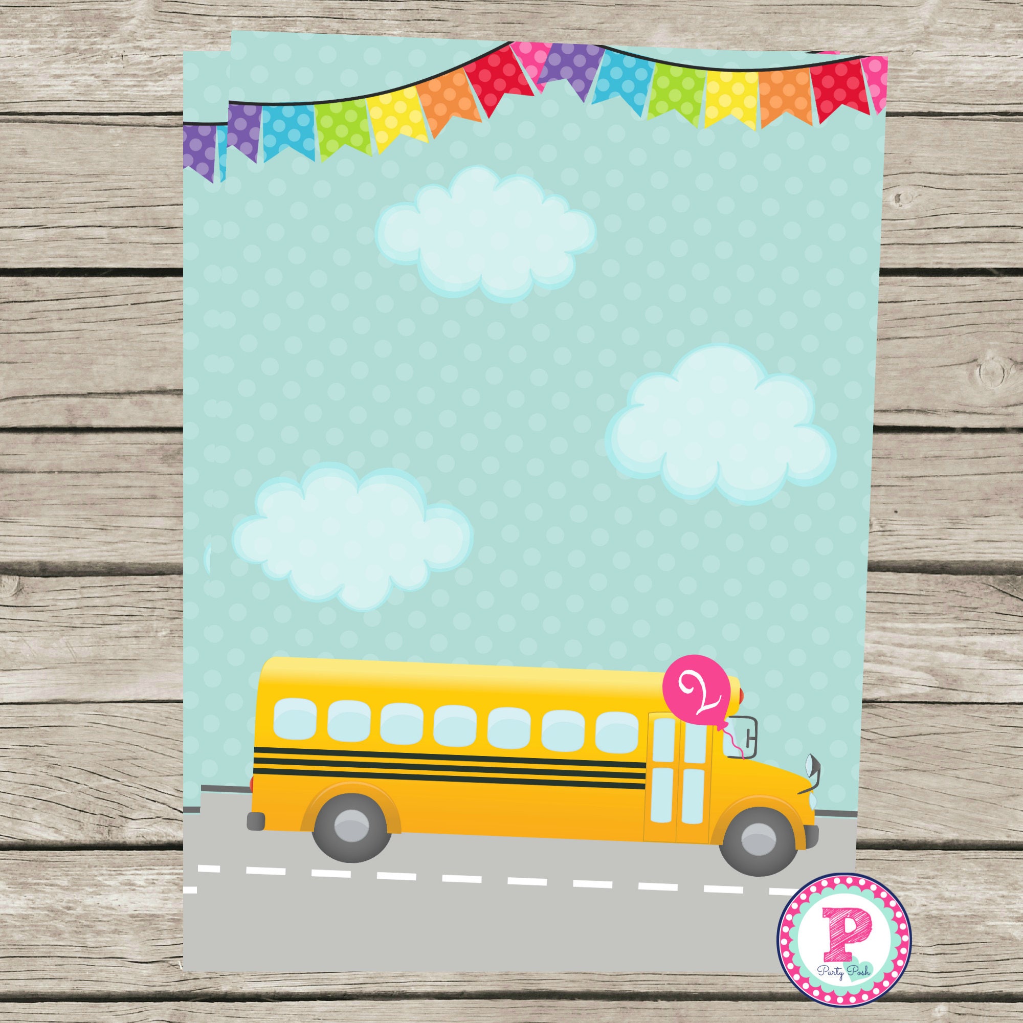Wheels on the bus Birthday Party Invitation 5x7 Front Back Go Etsy