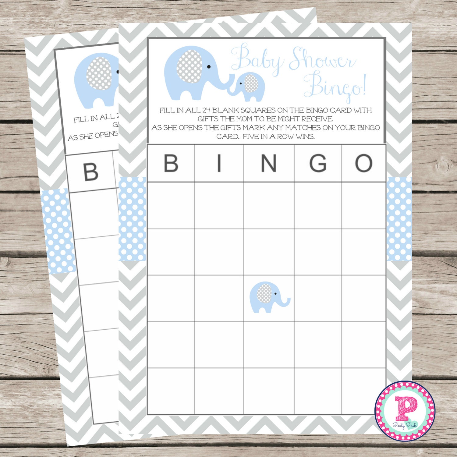 Elephant Baby Shower Bingo Cards Game Light blue gray Chevron Instant Download Boy Elephant Baby Shower Bingo Cards Game Light blue gray Chevron Instant Download Boy