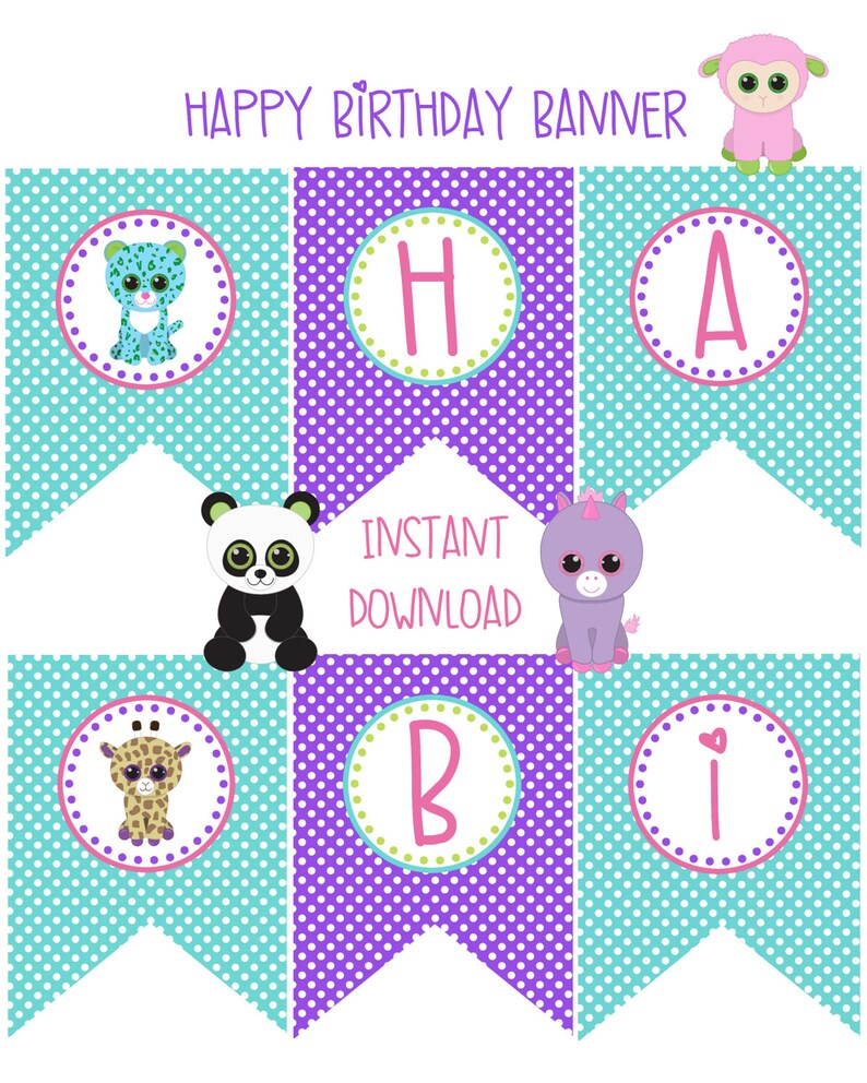 Pet Adoption Adopt A Pet Party Birthday Party Happy Birthday Banner Printable Puppy Kitten Stuffed Animals Panda Bear Unicorn